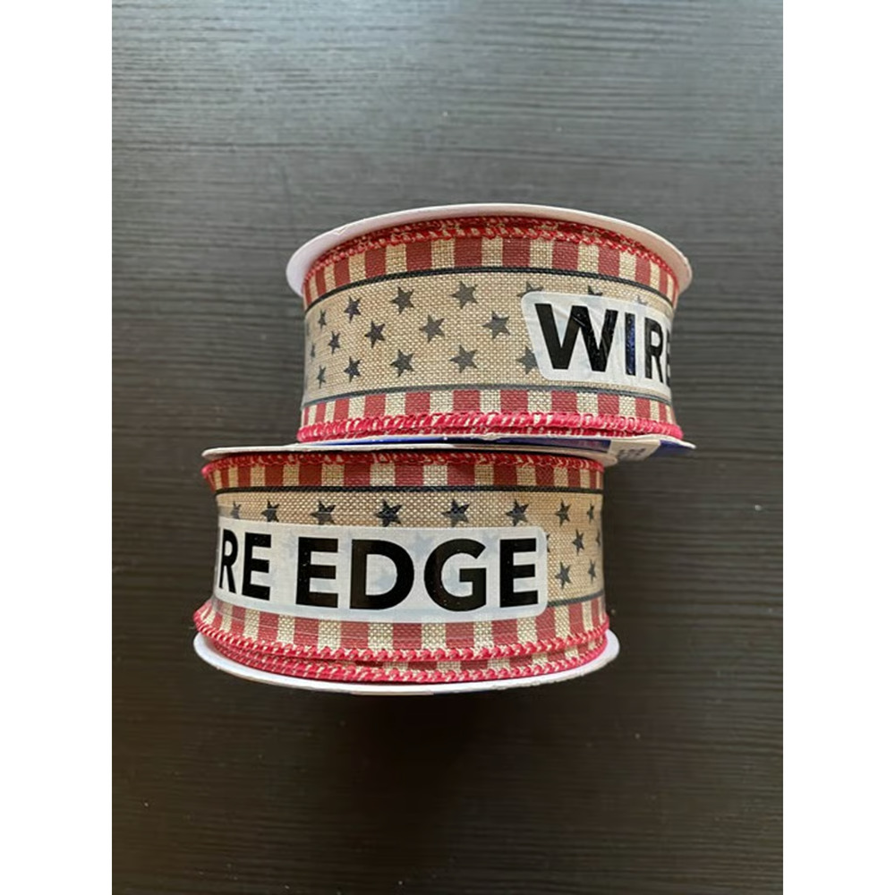Two Spools Place & Time Patriotic Ribbon Tan, Red & Black for 4th of July Decor